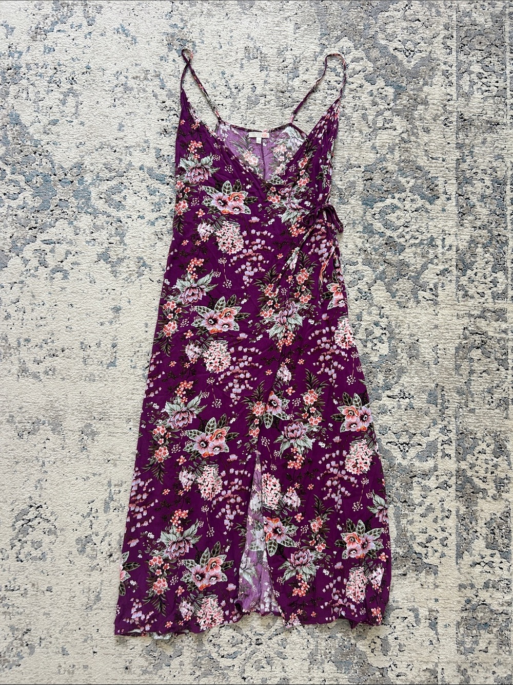 GB Purple Floral Wrap Strappy Long Dress Size